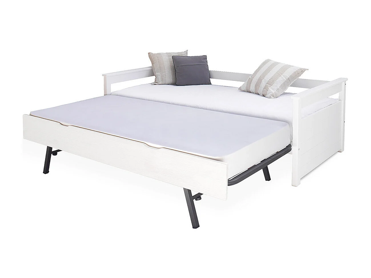 Lit banquette gigogne 90x200 cm bois massif blanc IZAO
