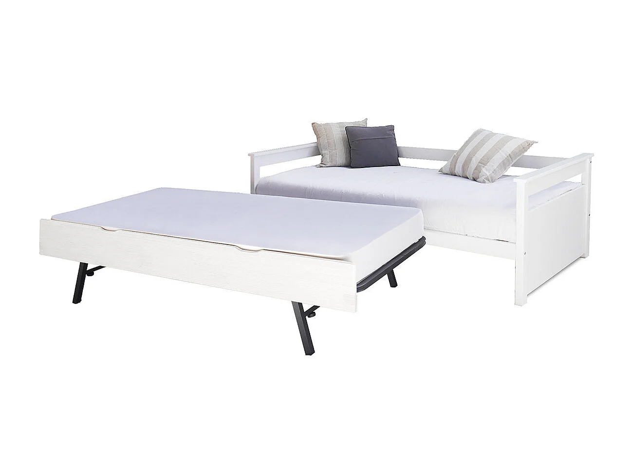 Lit banquette gigogne 90x200 cm bois massif blanc IZAO