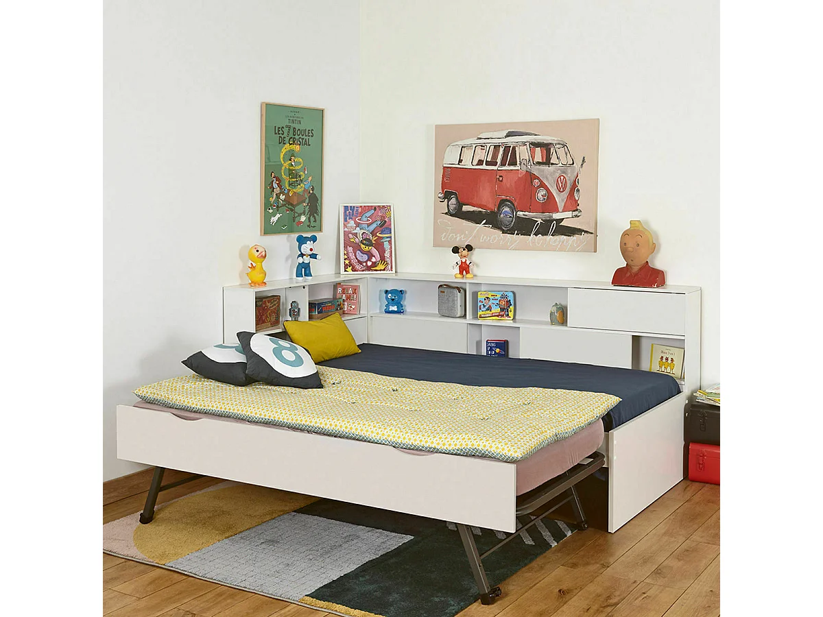 Pack lit cosy gigogne avec 2 matelas 90x190 cm panneaux de fibres blanc PLAY