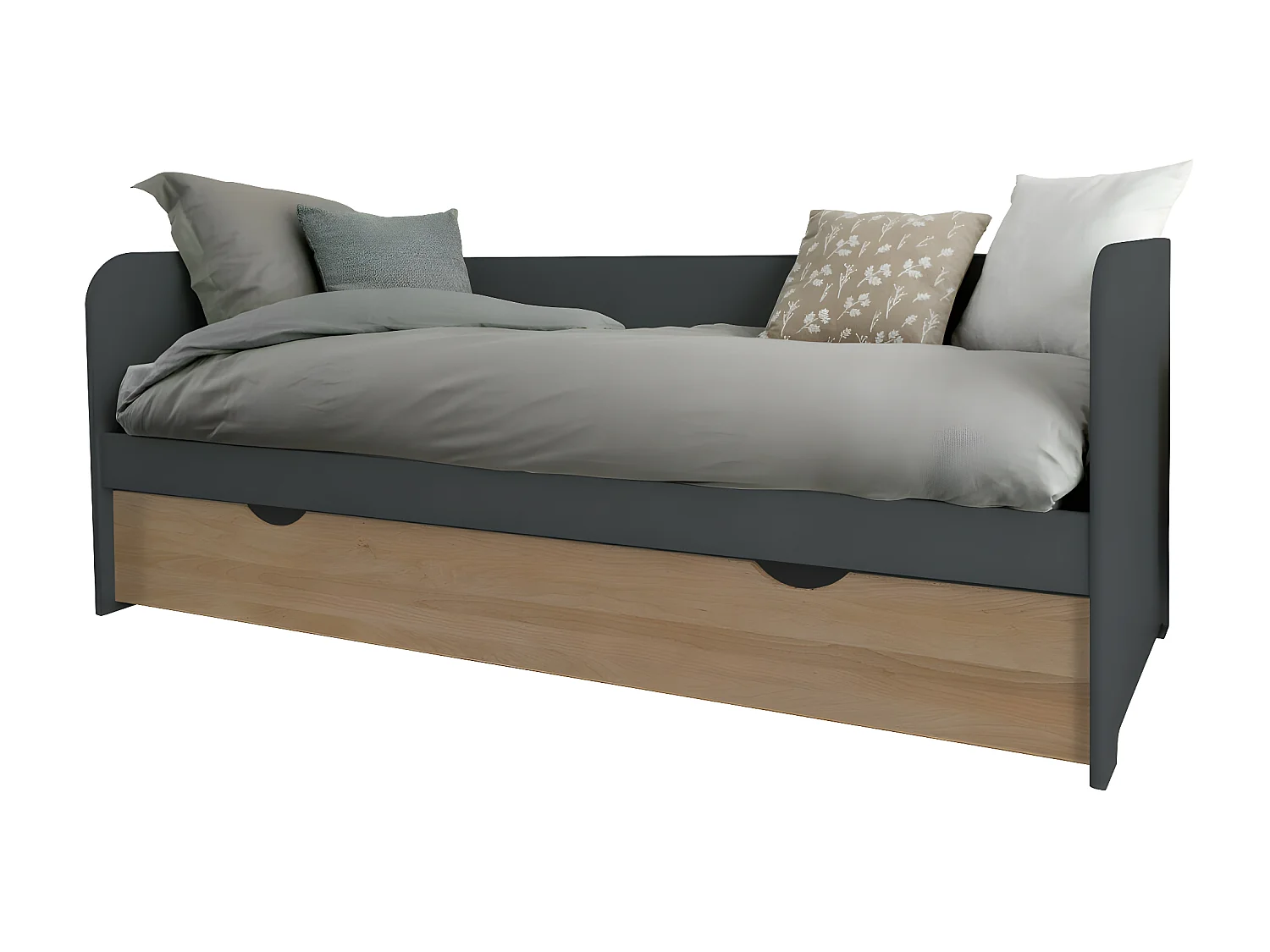 Lit gigogne 80x200 cm bois massif gris et bois JAVA