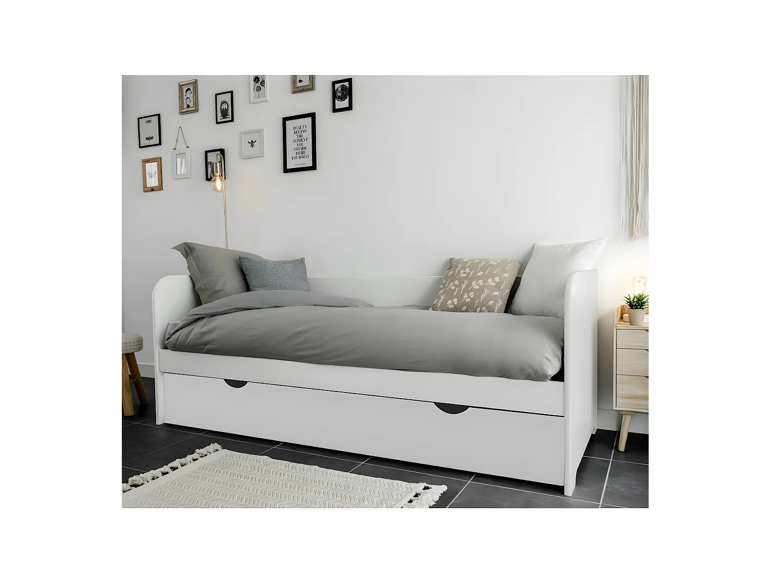 Lit gigogne 80x200 cm bois massif gris et bois JAVA