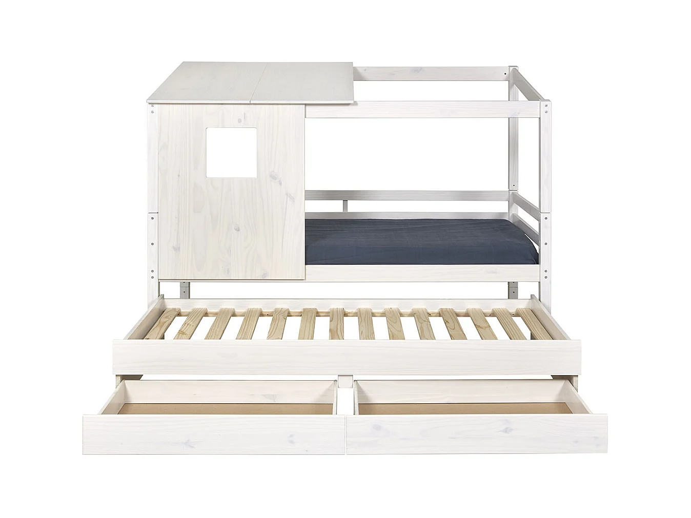 Lit cabane gigogne 90x200 cm bois massif blanc ALMA