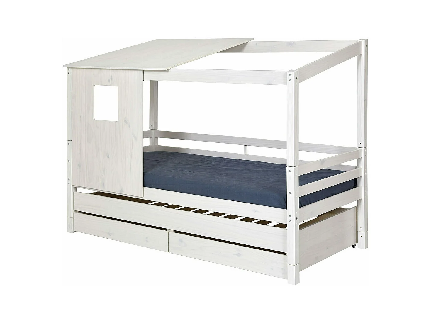 Lit cabane gigogne 90x200 cm bois massif blanc ALMA