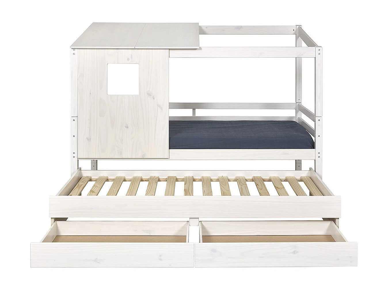 Lit cabane gigogne 90x200 cm bois massif blanc ALMA