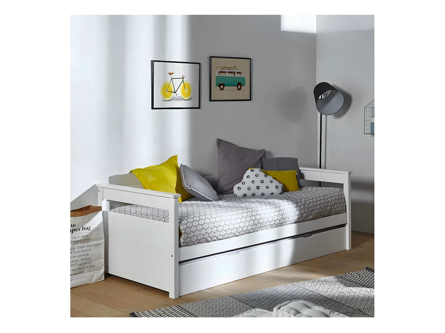 Lit banquette gigogne 90x200 cm bois massif bois naturel IZAO