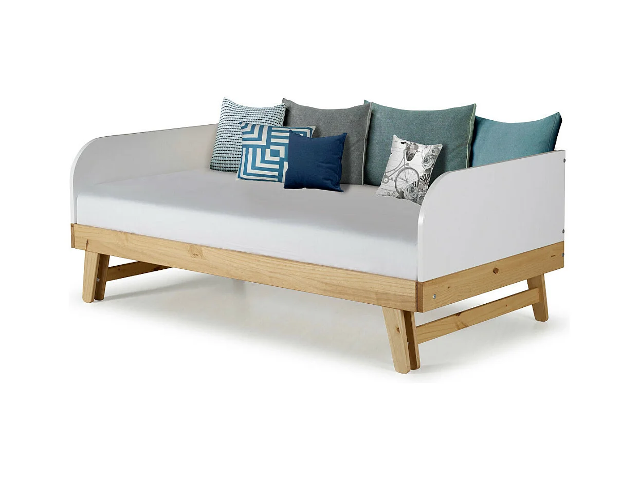 Pack lit gigogne avec matelas 80x200 cm panneaux de fibres blanc et bois AMI