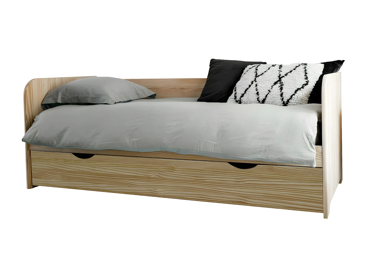 Pack lit gigogne avec 2 matelas 80x200 cm bois massif bois naturel JAVA
