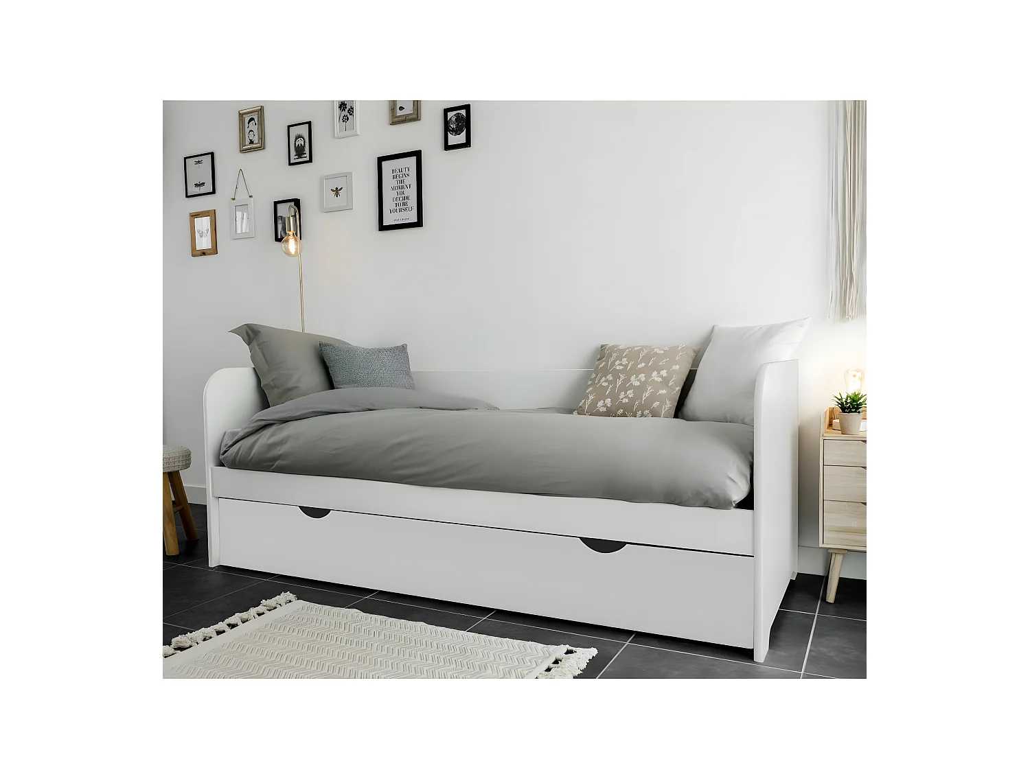 Pack lit gigogne avec 2 matelas 80x200 cm bois massif bois naturel JAVA