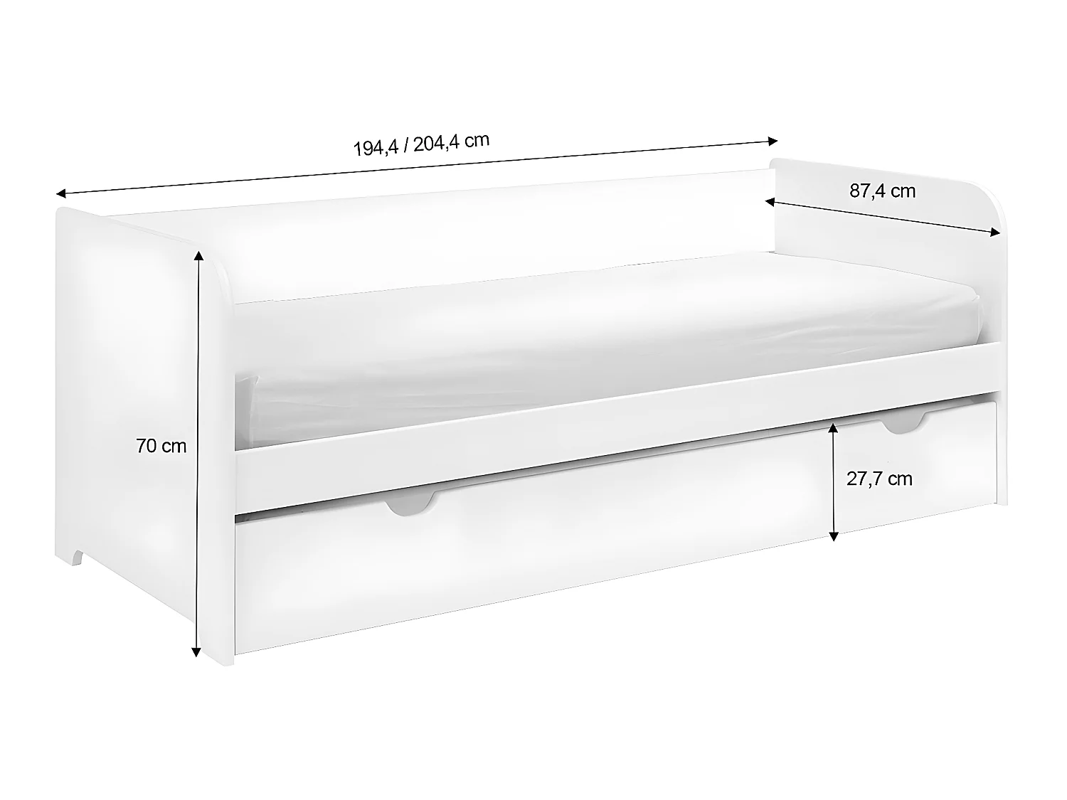 Pack lit gigogne avec 2 matelas 80x200 cm bois massif bois naturel JAVA