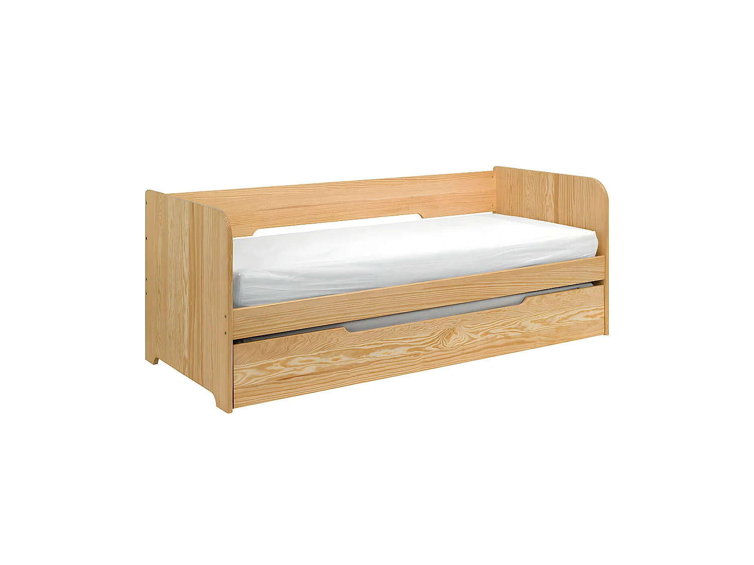 Pack lit gigogne avec 2 matelas 80x200 cm bois massif bois naturel JAVA