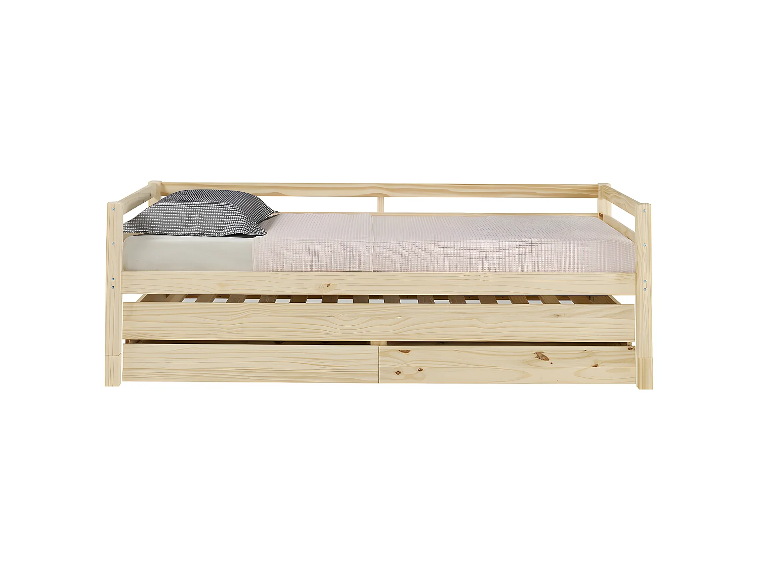 Pack lit banquette gigogne avec 2 matelas 90x200 cm bois massif bois naturel ALMA