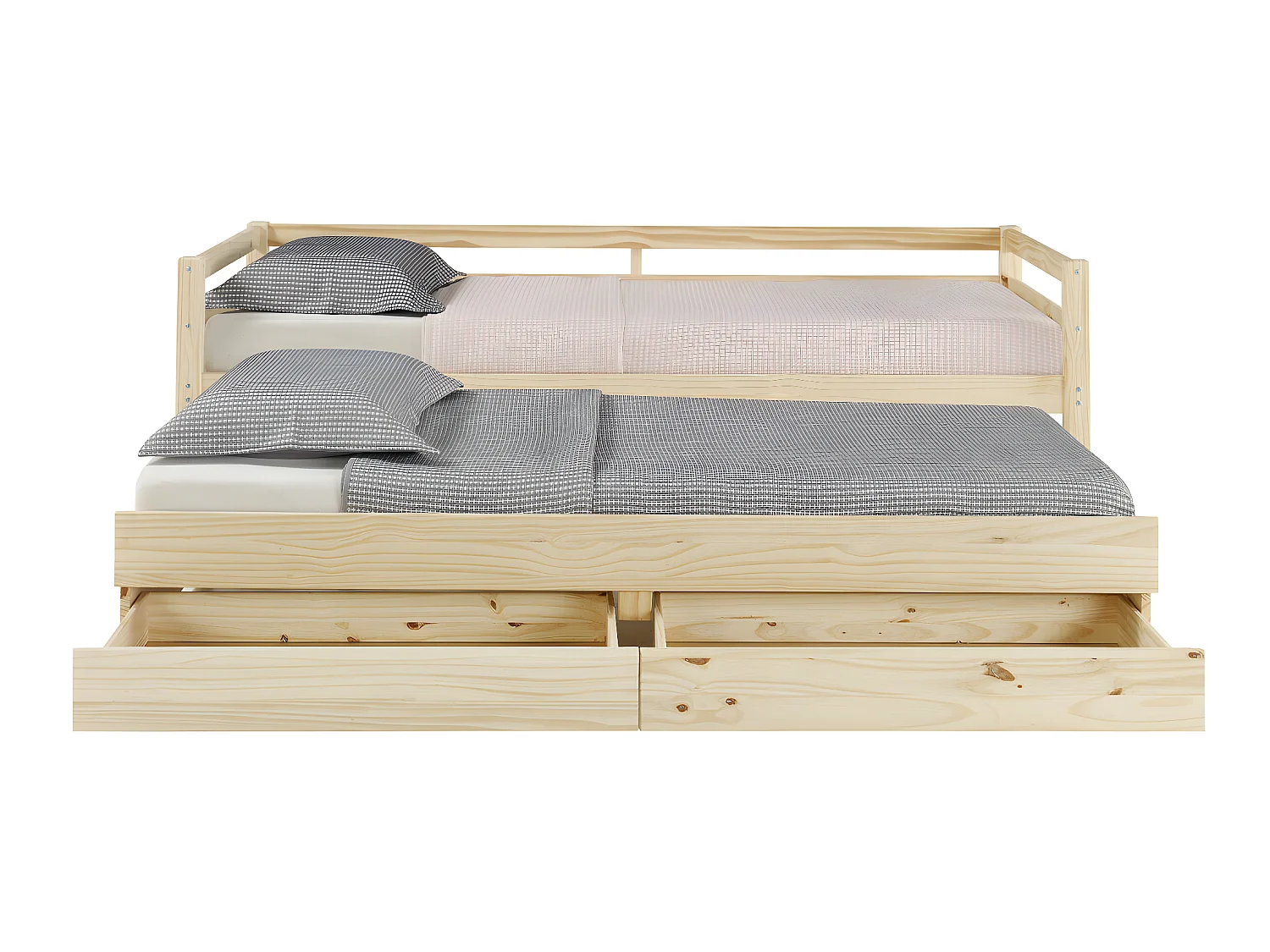 Pack lit banquette gigogne avec 2 matelas 90x200 cm bois massif bois naturel ALMA