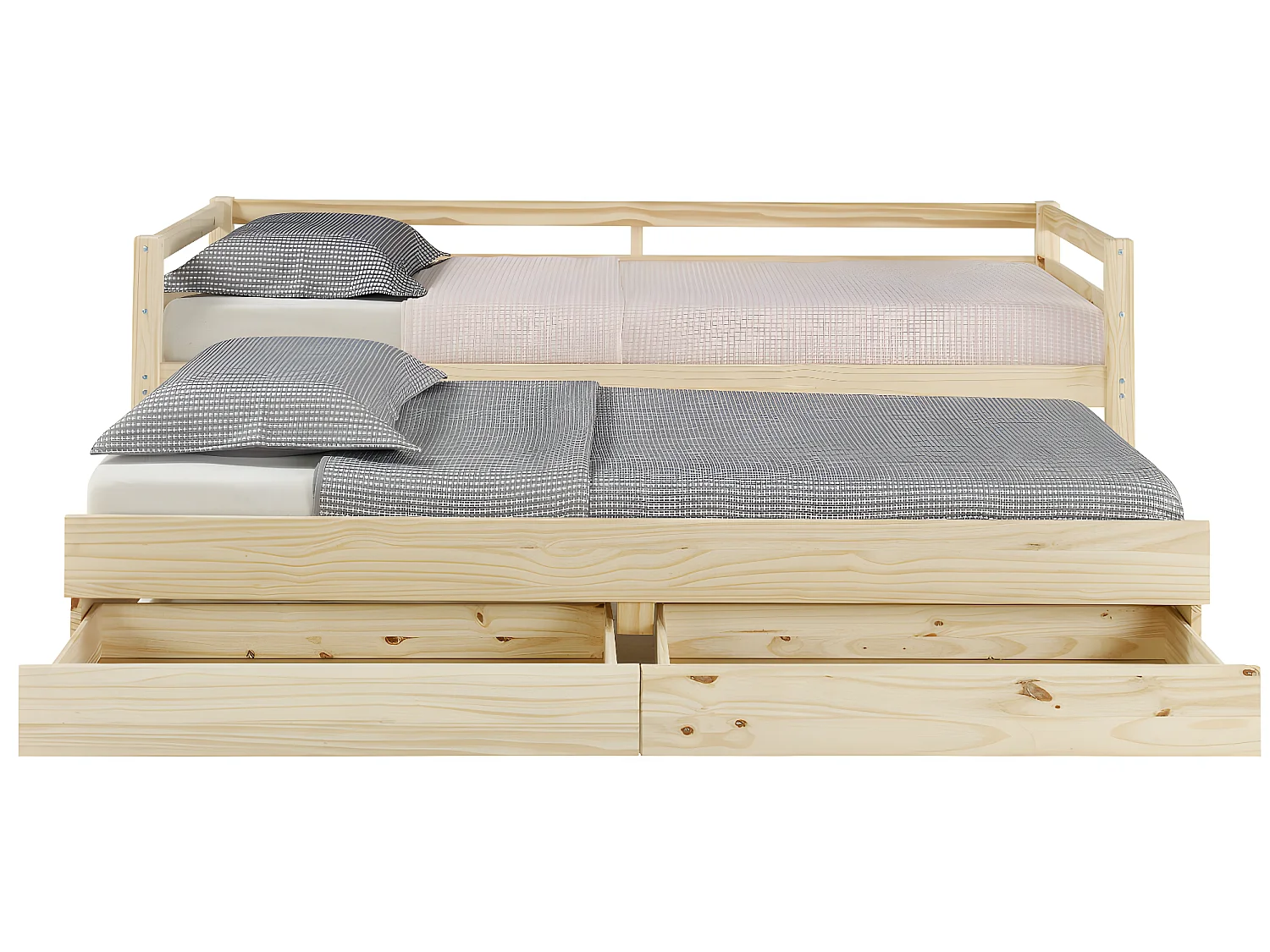 Pack lit banquette gigogne avec 2 matelas 90x200 cm bois massif bois naturel ALMA