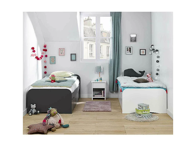 Pack lit gigogne avec 2 matelas 90x200 cm bois massif blanc THAÏS