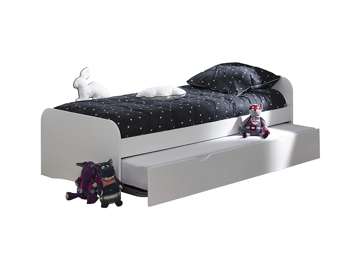 Pack lit gigogne avec 2 matelas 90x200 cm bois massif blanc THAÏS