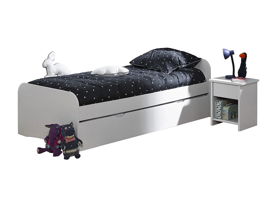 Pack lit gigogne avec 2 matelas 90x200 cm bois massif blanc THAÏS