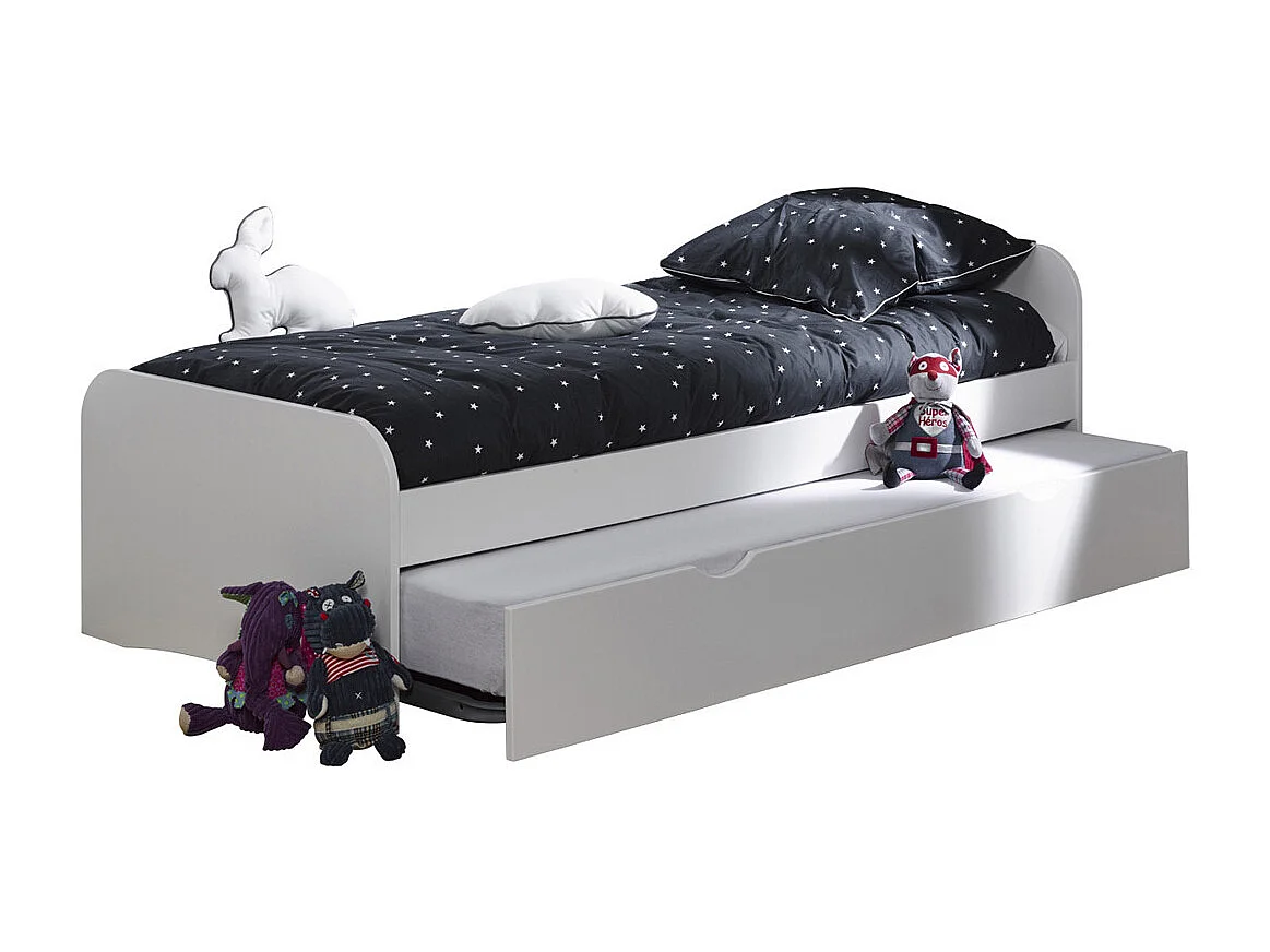 Pack lit gigogne avec 2 matelas 90x200 cm bois massif blanc THAÏS