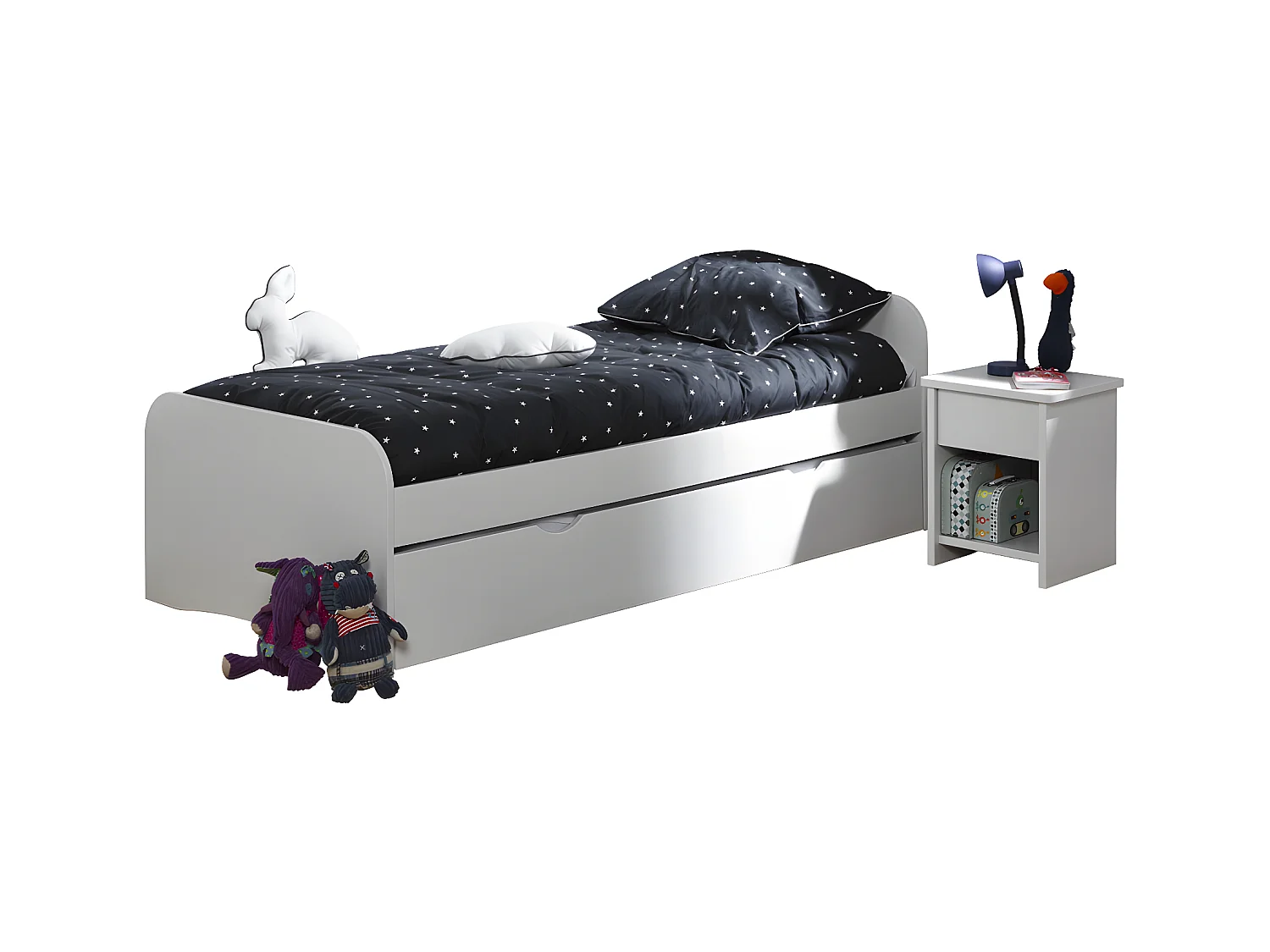 Lit gigogne 90x200 cm bois massif blanc THAIS