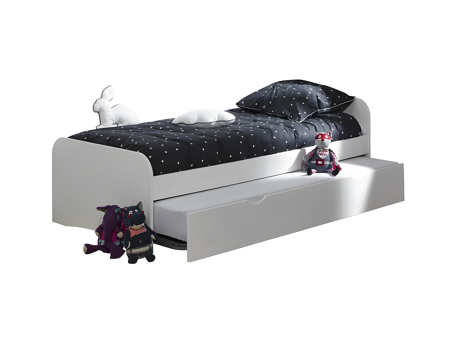 Lit gigogne 90x200 cm bois massif blanc THAIS