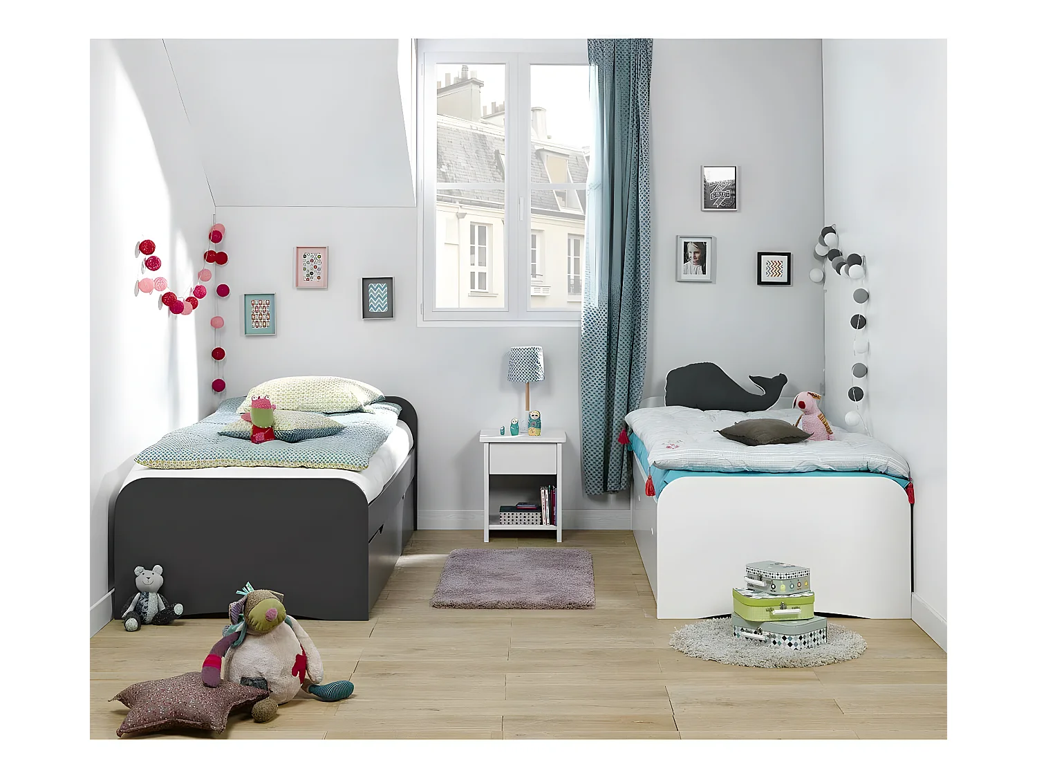 Lit gigogne 90x200 cm bois massif blanc THAIS