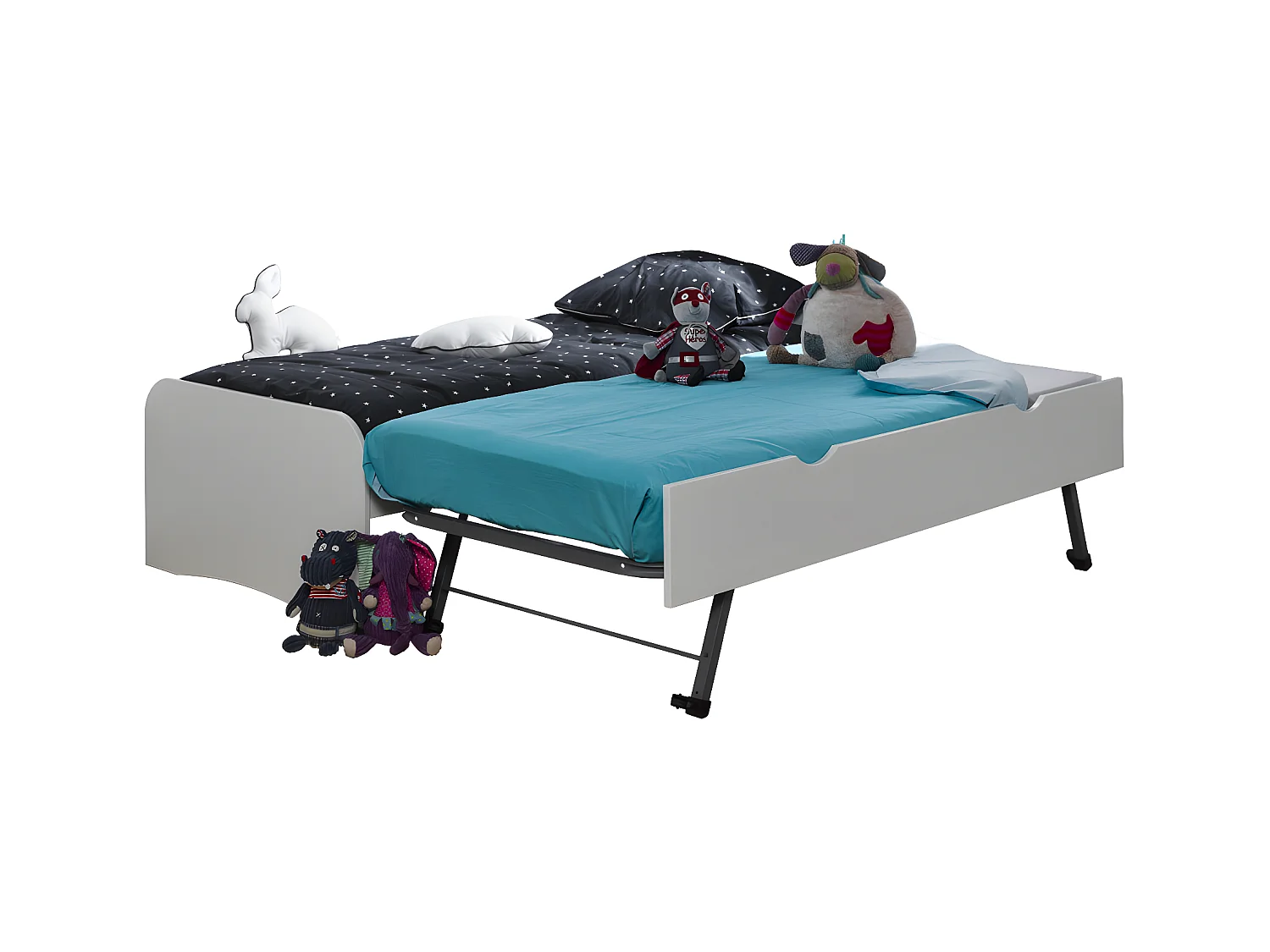 Lit gigogne 90x200 cm bois massif blanc THAIS