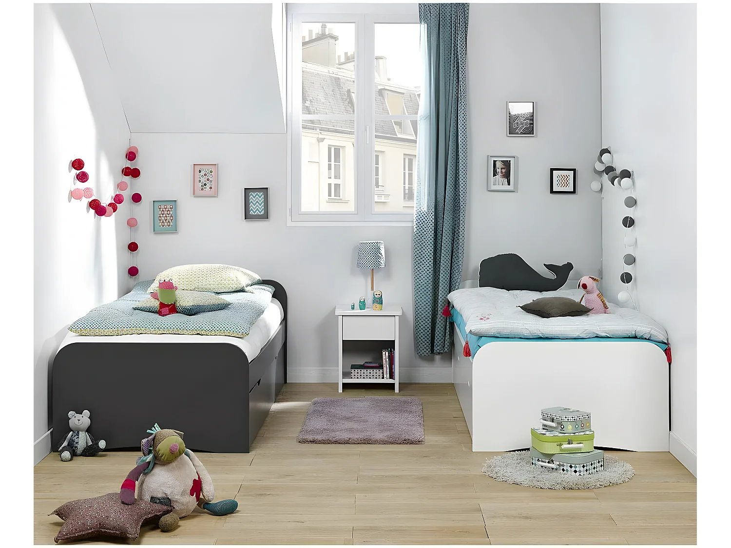 Lit gigogne 90x200 cm bois massif blanc THAIS