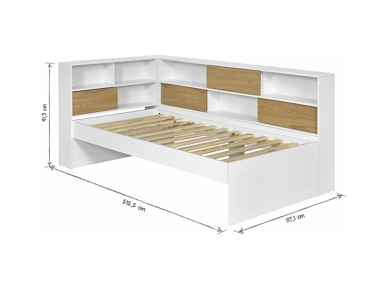 Lit cosy gigogne 90x190 cm panneaux de fibres blanc et bois PLAY