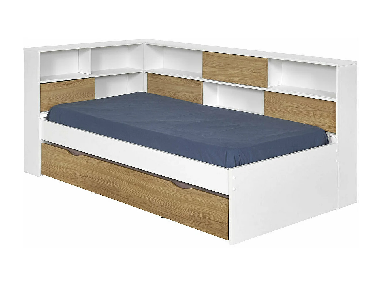 Lit cosy gigogne 90x190 cm panneaux de fibres blanc et bois PLAY