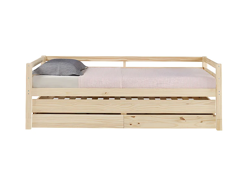 Lit banquette gigogne 90x200 cm bois massif bois ALMA