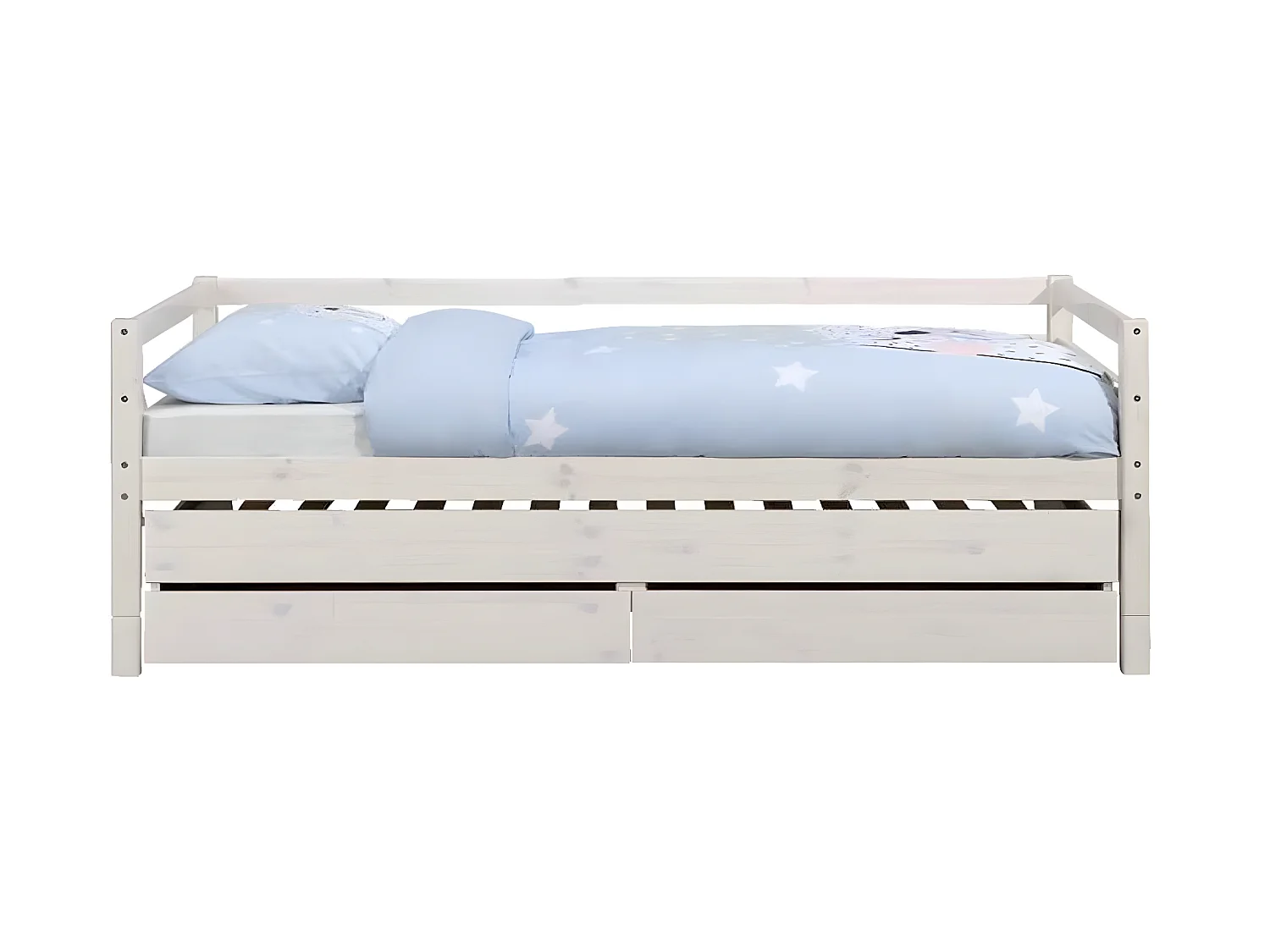 Lit banquette gigogne 90x200 cm bois massif blanc ALMA