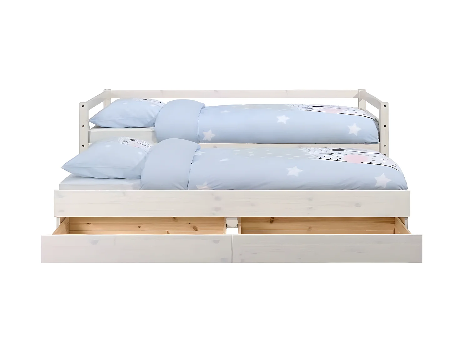 Lit banquette gigogne 90x200 cm bois massif blanc ALMA