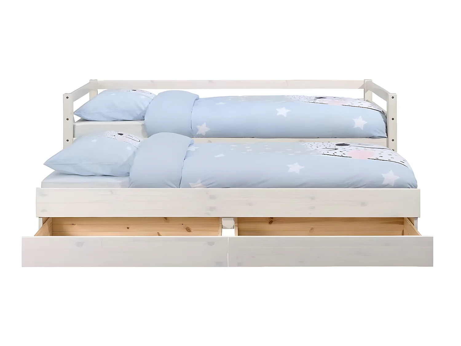 Lit banquette gigogne 90x200 cm bois massif blanc ALMA