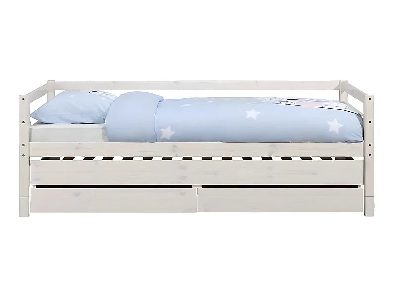 Lit banquette gigogne 90x200 cm bois massif blanc ALMA