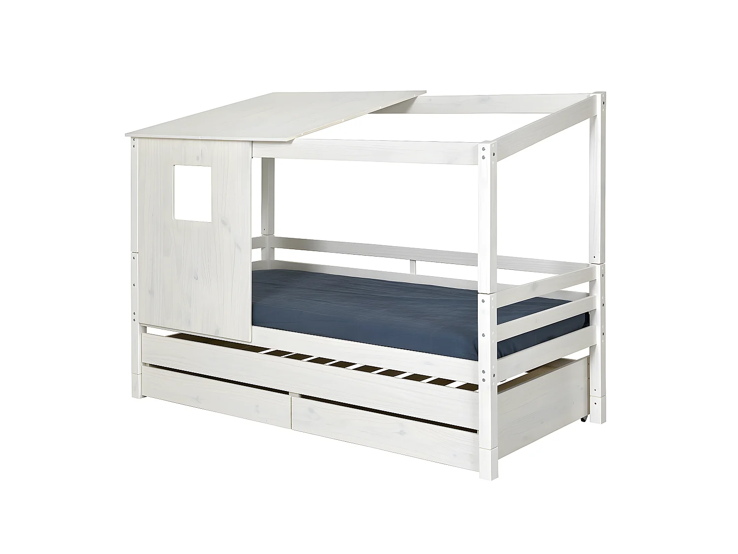 Pack lit cabane gigogne avec 2 matelas 90x200 cm bois massif blanc ALMA