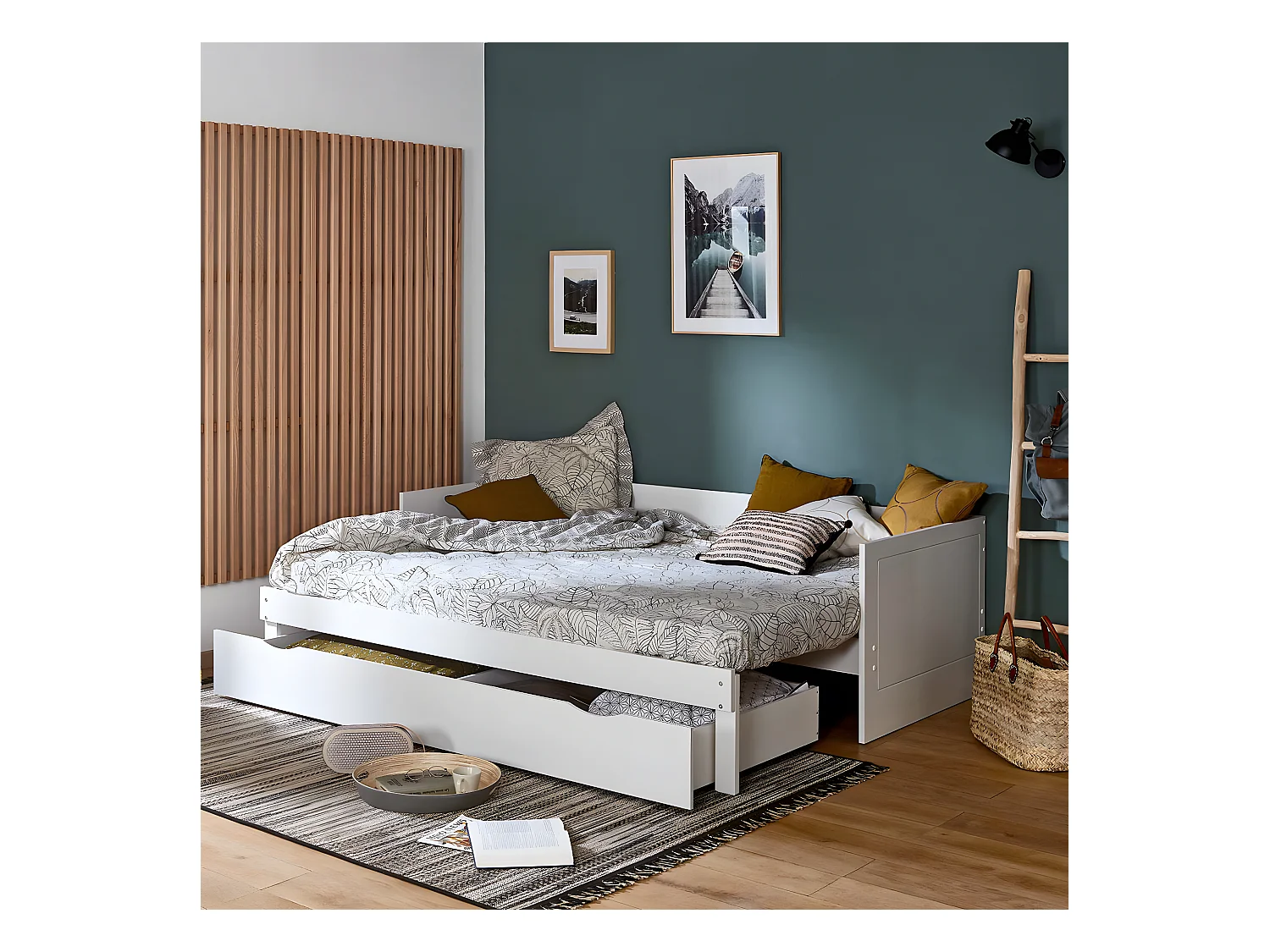 Lit gigogne avec 2 matelas 80x200 cm panneaux de fibres blanc MOLLY