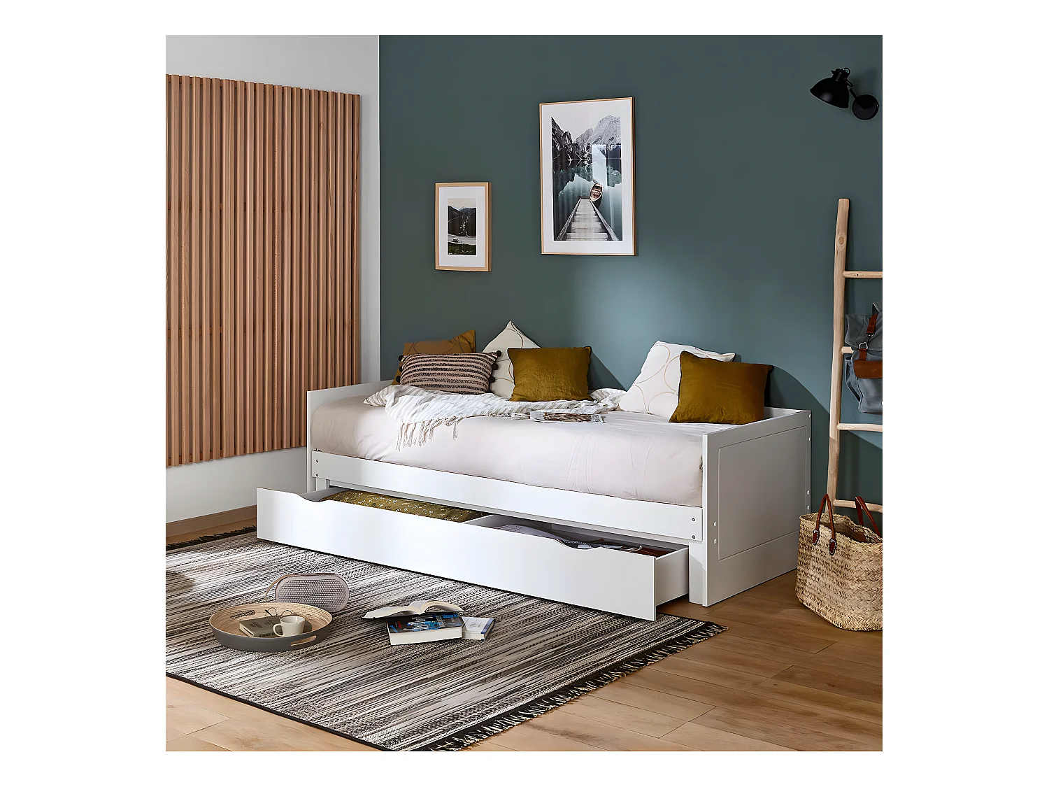 Lit gigogne avec 2 matelas 80x200 cm panneaux de fibres blanc MOLLY
