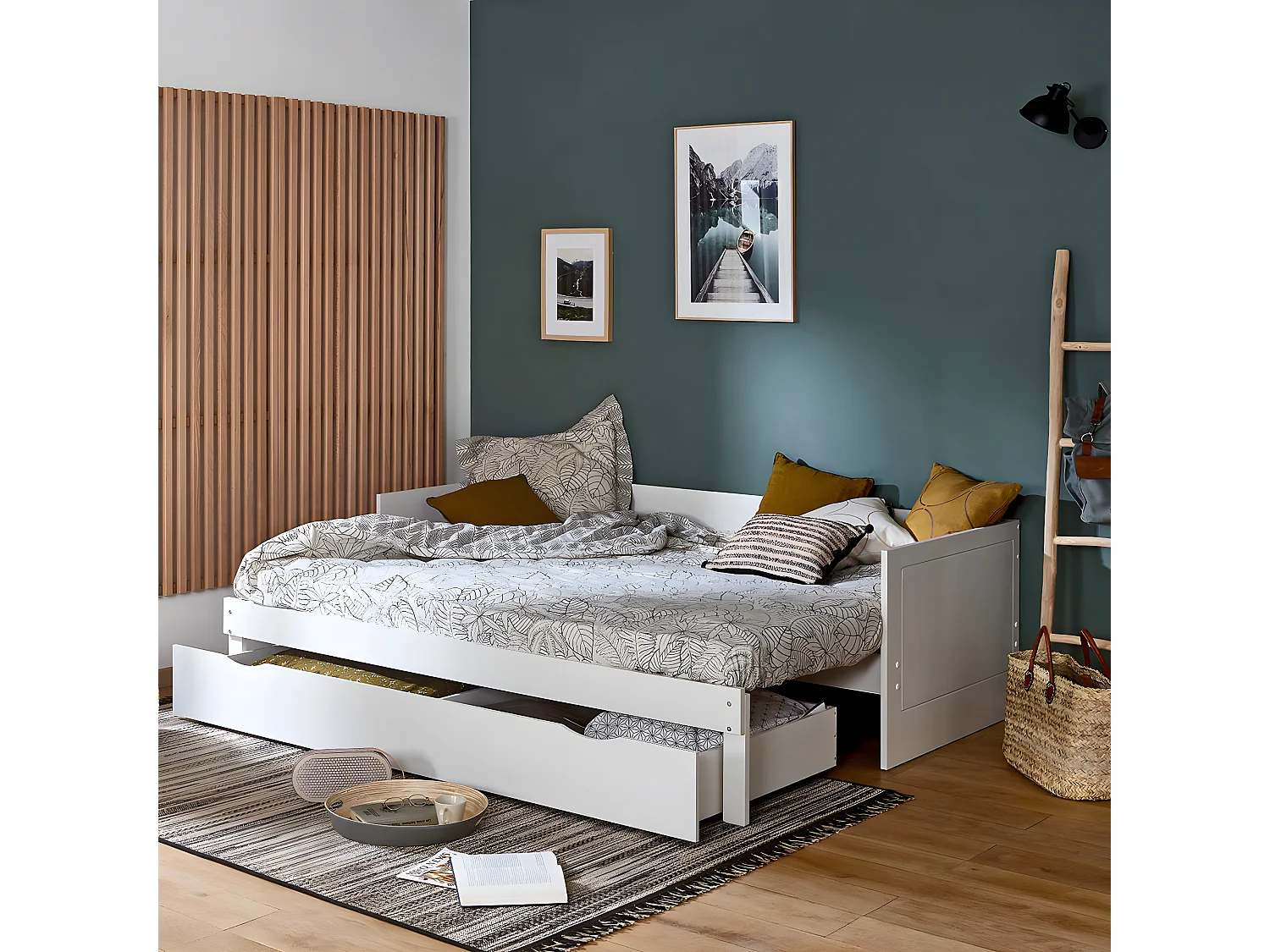 Lit gigogne avec 2 matelas 80x200 cm panneaux de fibres blanc MOLLY