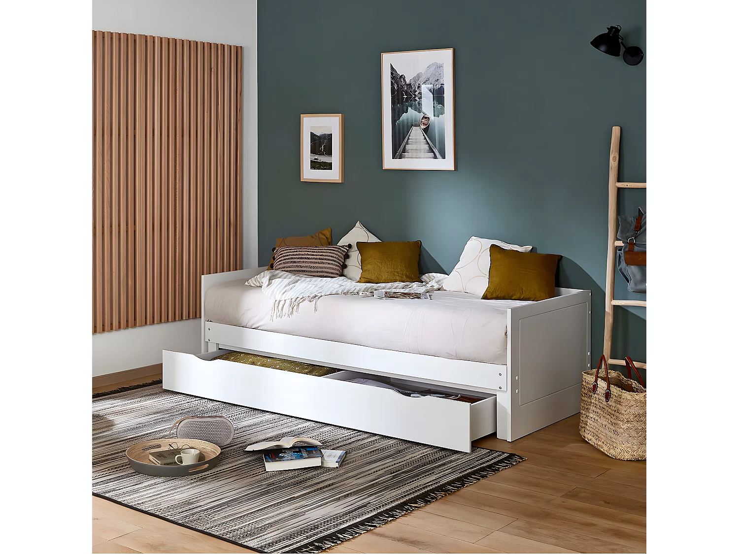 Lit gigogne avec 2 matelas 80x200 cm panneaux de fibres blanc MOLLY