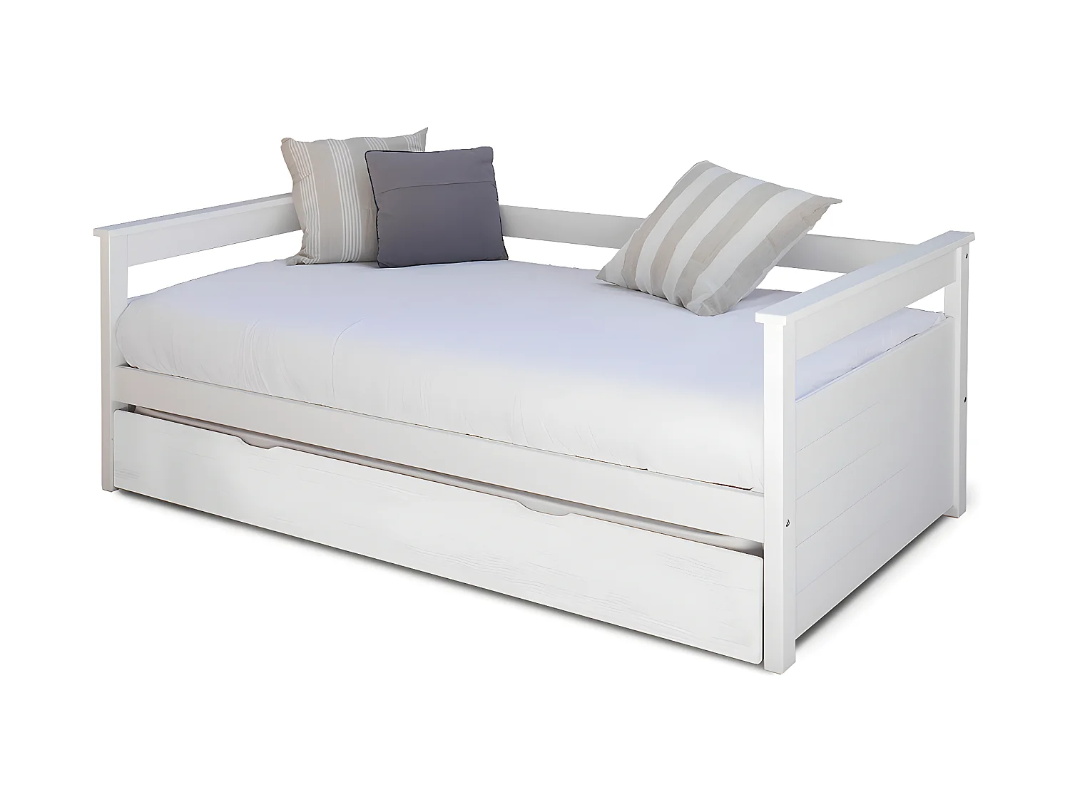 Pack lit gigogne avec 2 matelas 90x190 cm bois massif blanc IZAO