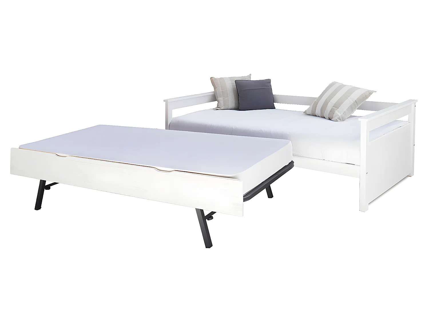 Pack lit gigogne avec 2 matelas 90x190 cm bois massif blanc IZAO
