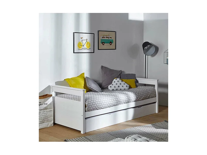 Lit banquette gigogne 80x200 cm bois massif blanc IZAO