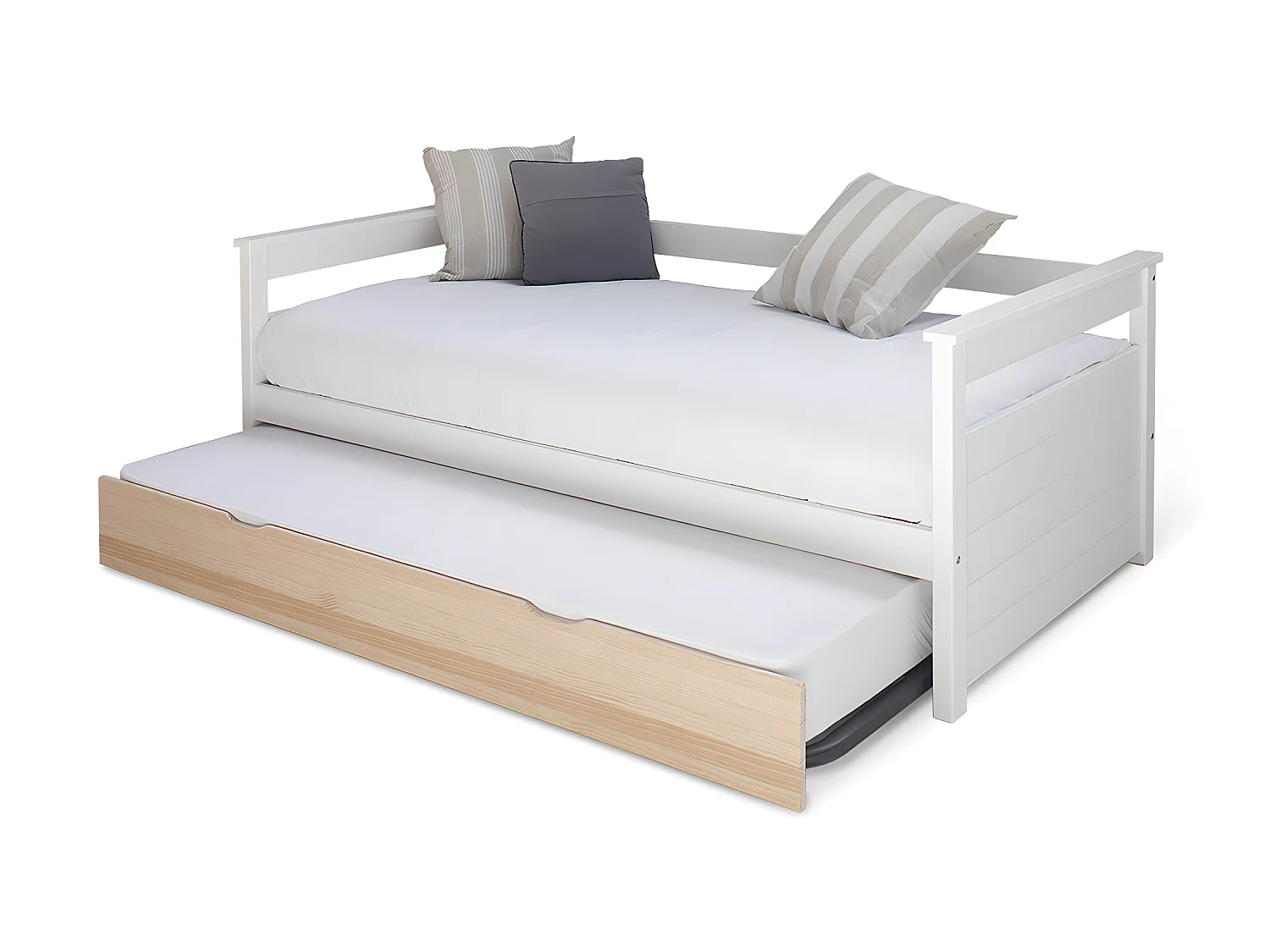 Lit banquette gigogne 90x200 cm bois massif blanc et bois IZAO