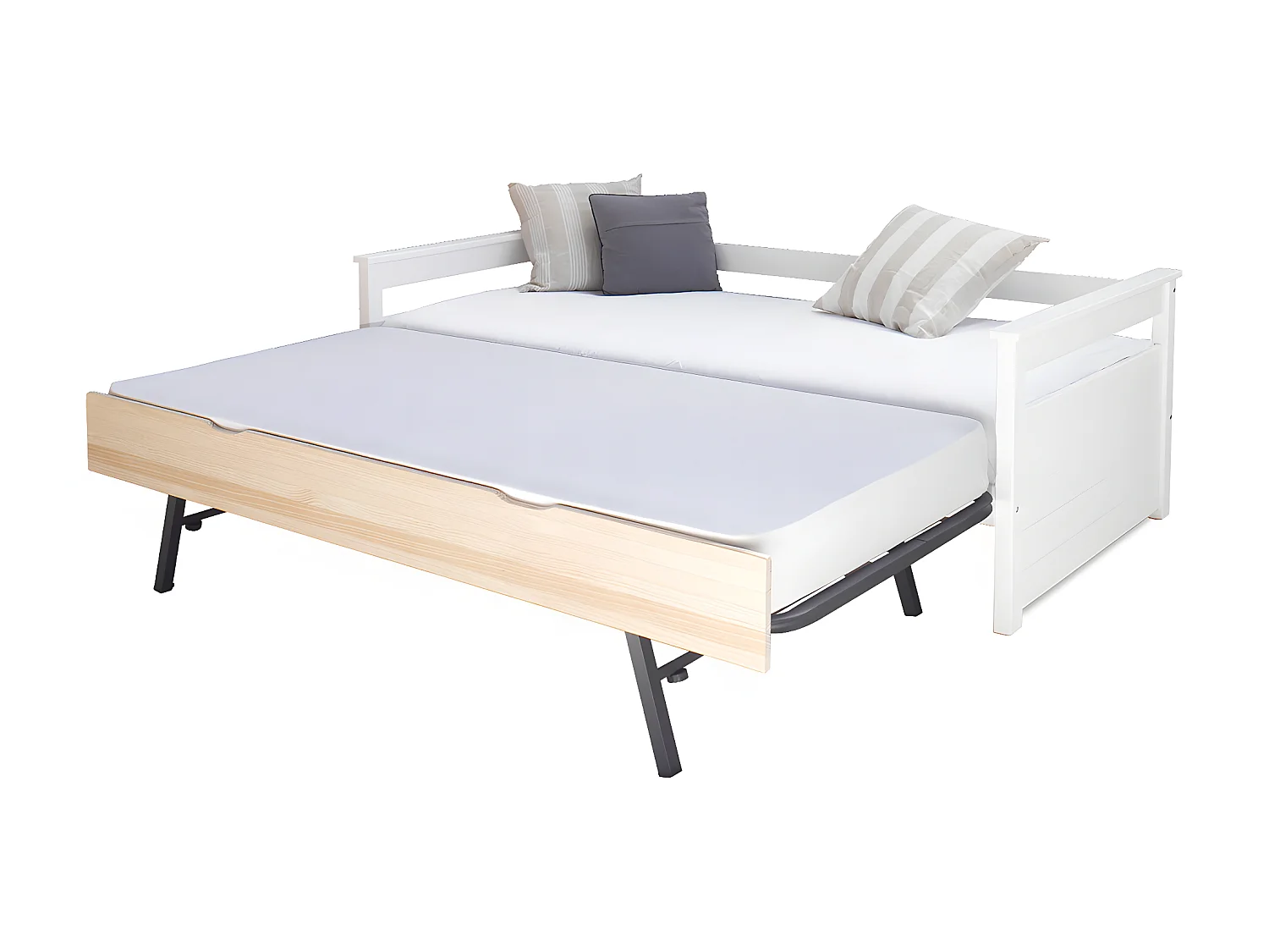 Lit banquette gigogne 90x200 cm bois massif blanc et bois IZAO