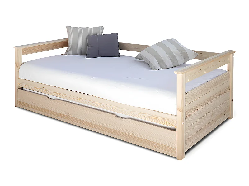Pack lit gigogne avec 2 matelas 80x200 cm bois massif bois naturel IZAO