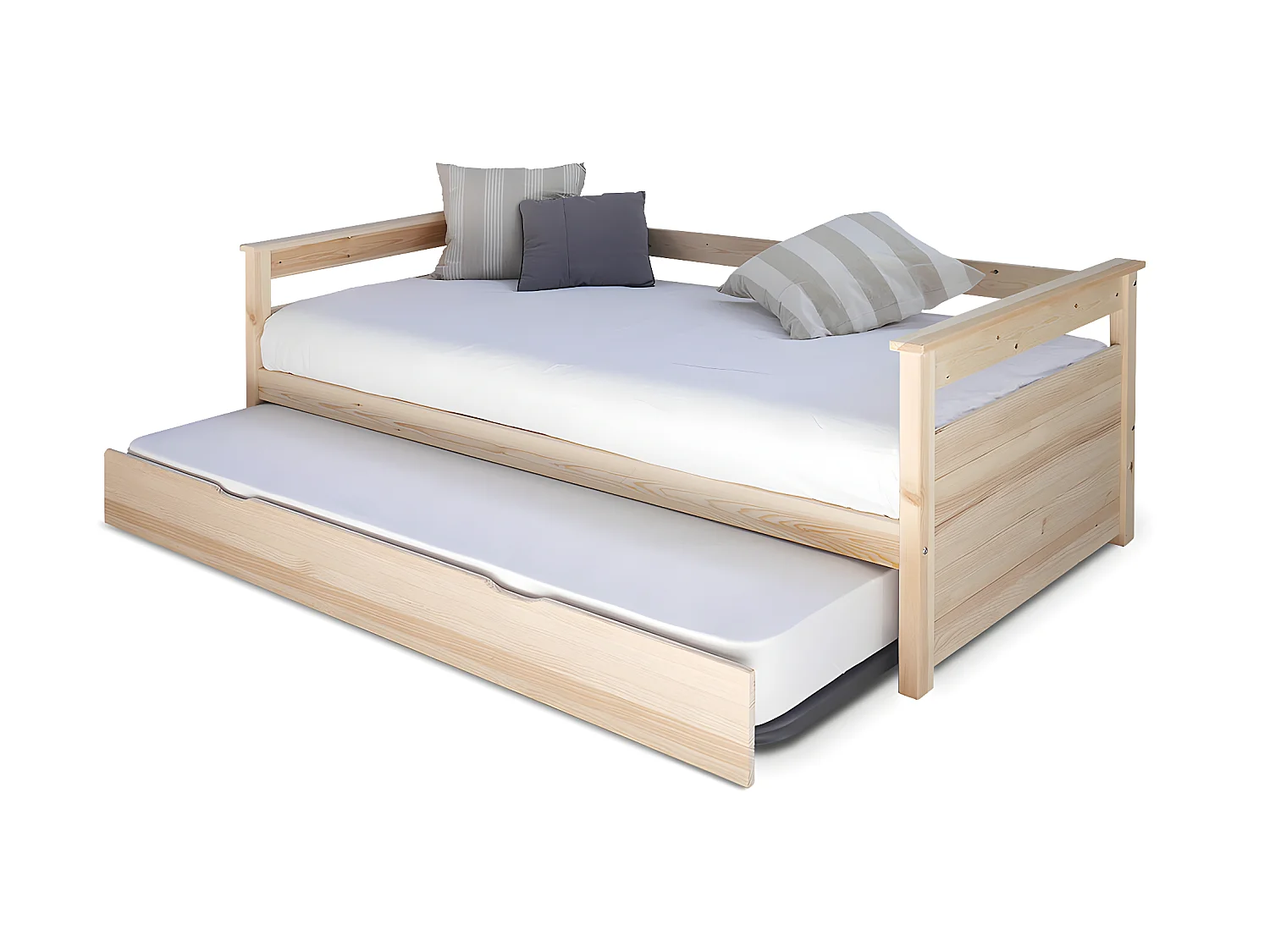 Pack lit gigogne avec 2 matelas 80x200 cm bois massif bois naturel IZAO