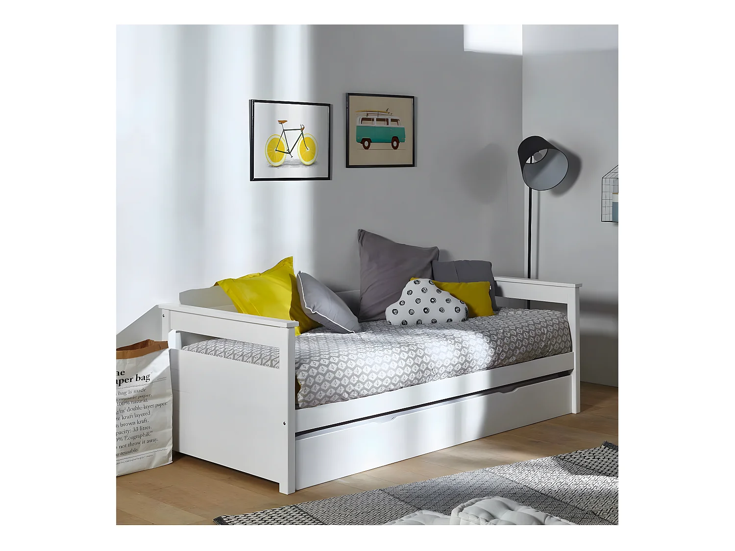 Pack lit gigogne avec 2 matelas 80x200 cm bois massif bois naturel IZAO