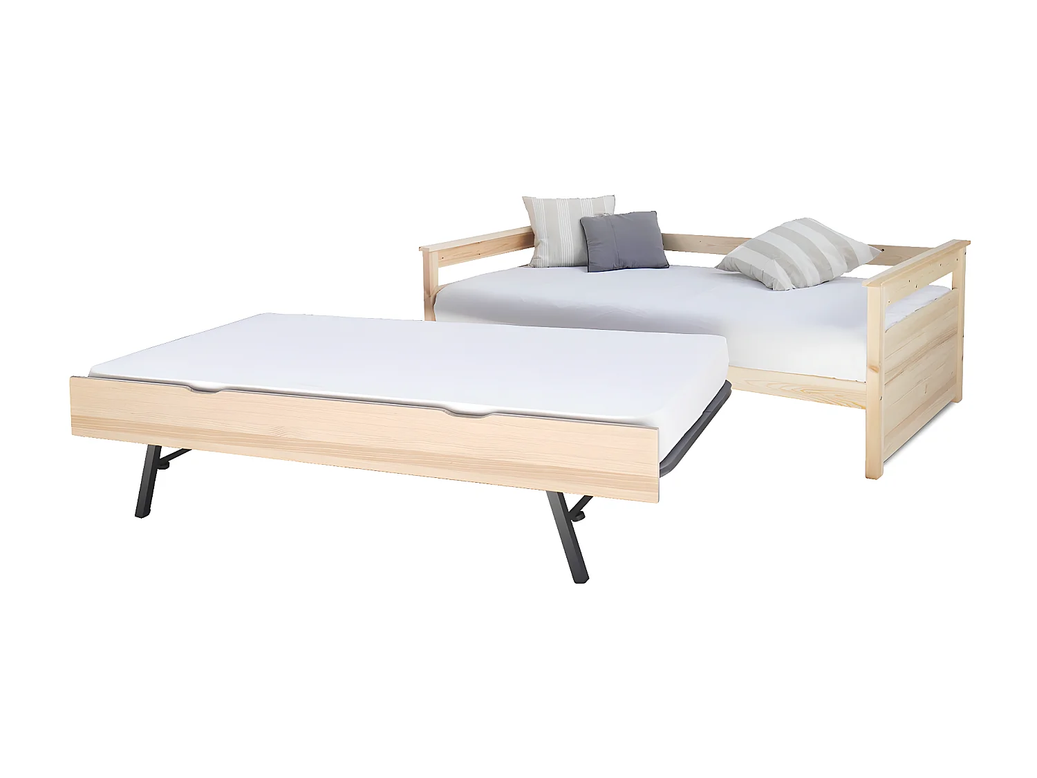 Pack lit gigogne avec 2 matelas 80x200 cm bois massif bois naturel IZAO