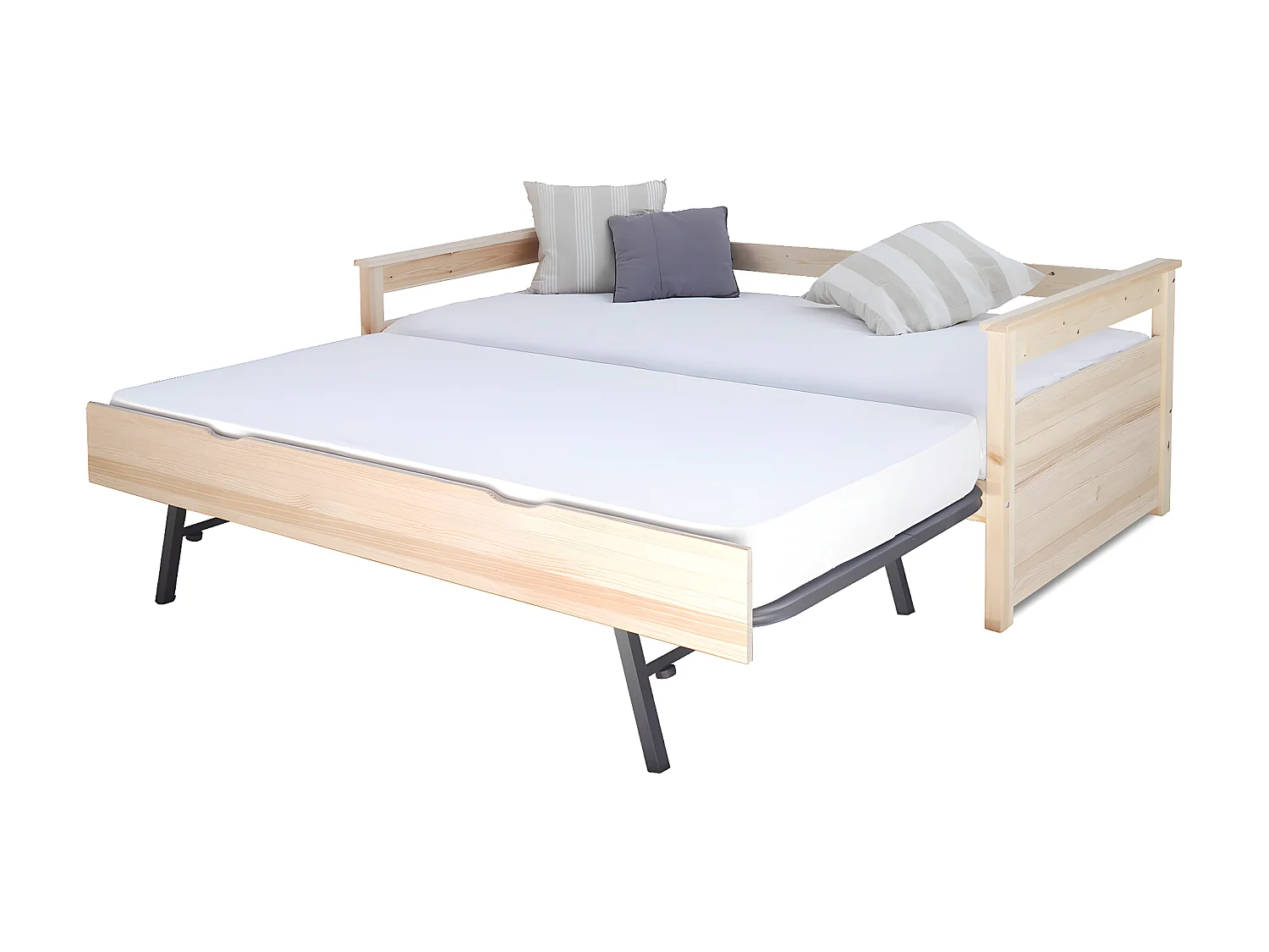 Pack lit gigogne avec 2 matelas 80x200 cm bois massif bois naturel IZAO