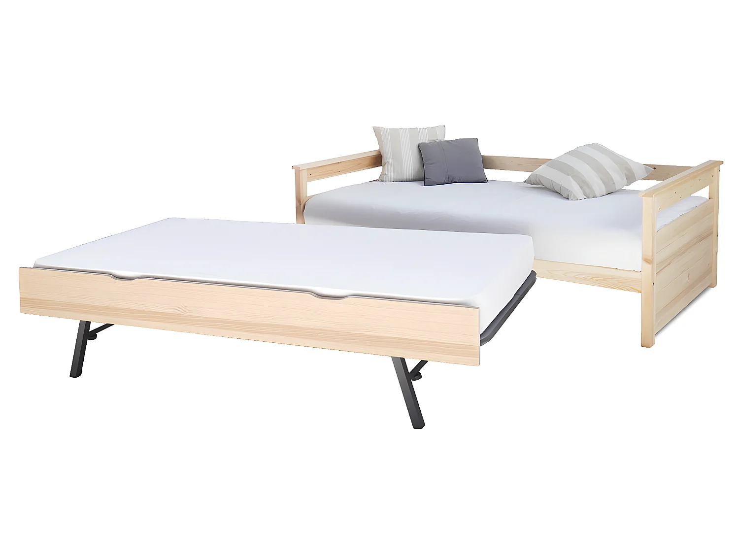 Pack lit gigogne avec 2 matelas 80x200 cm bois massif bois naturel IZAO
