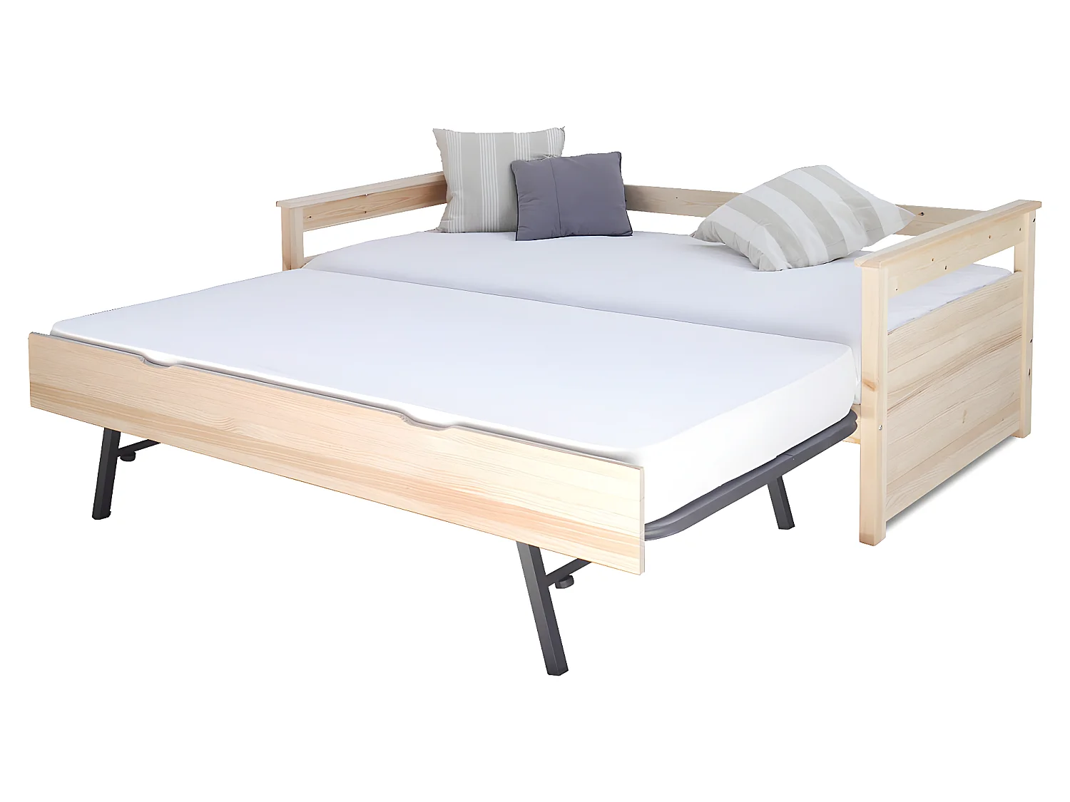 Pack lit gigogne avec 2 matelas 80x200 cm bois massif bois naturel IZAO
